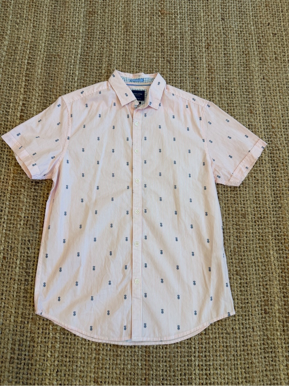 Marshalls Light Pink Short-Sleeve Button-Down with Navy Pineapple Print